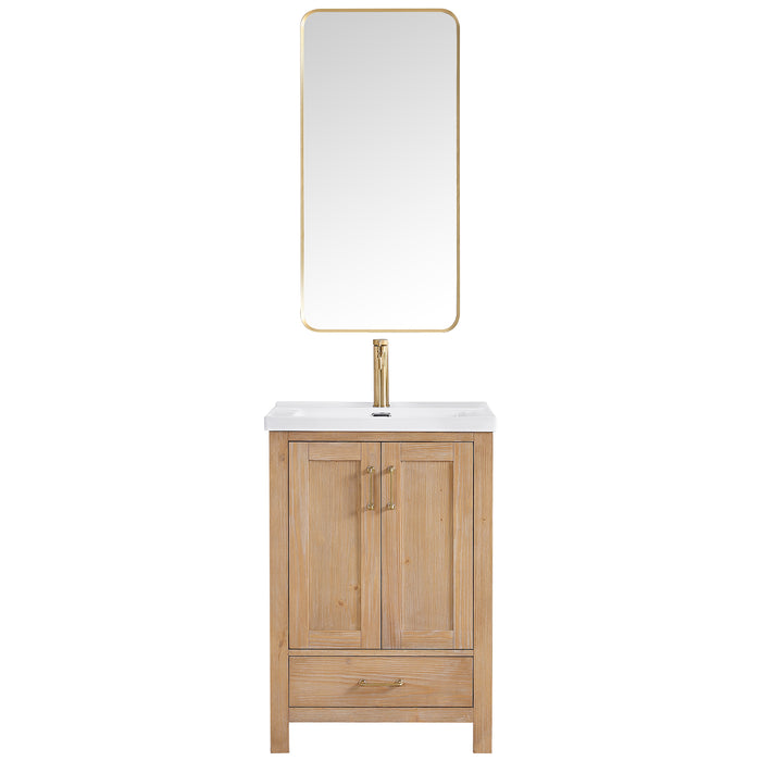 24 Inch Odessa Bathroom Vanity – Compact Wood Vanity with Drop-In Ceramic Sink & Mirror