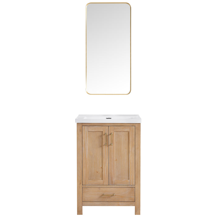 24 Inch Odessa Bathroom Vanity – Compact Wood Vanity with Drop-In Ceramic Sink & Mirror
