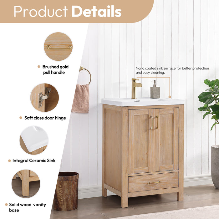 24 Inch Odessa Bathroom Vanity – Compact Wood Vanity with Drop-In Ceramic Sink & Mirror