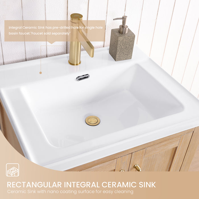 24 Inch Odessa Bathroom Vanity – Compact Wood Vanity with Drop-In Ceramic Sink & Mirror