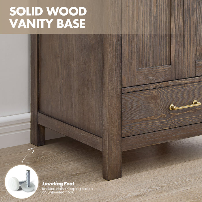 24 Inch Olive Bathroom Vanity – Rustic Spruce Wood Cabinet with Drop-In Ceramic Sink