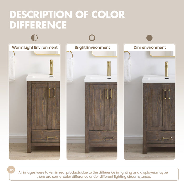 24 Inch Olive Bathroom Vanity – Rustic Spruce Wood Cabinet with Drop-In Ceramic Sink