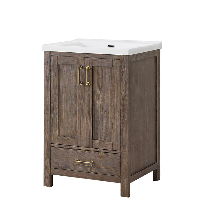 24 Inch Olive Bathroom Vanity – Rustic Spruce Wood Cabinet with Drop-In Ceramic Sink