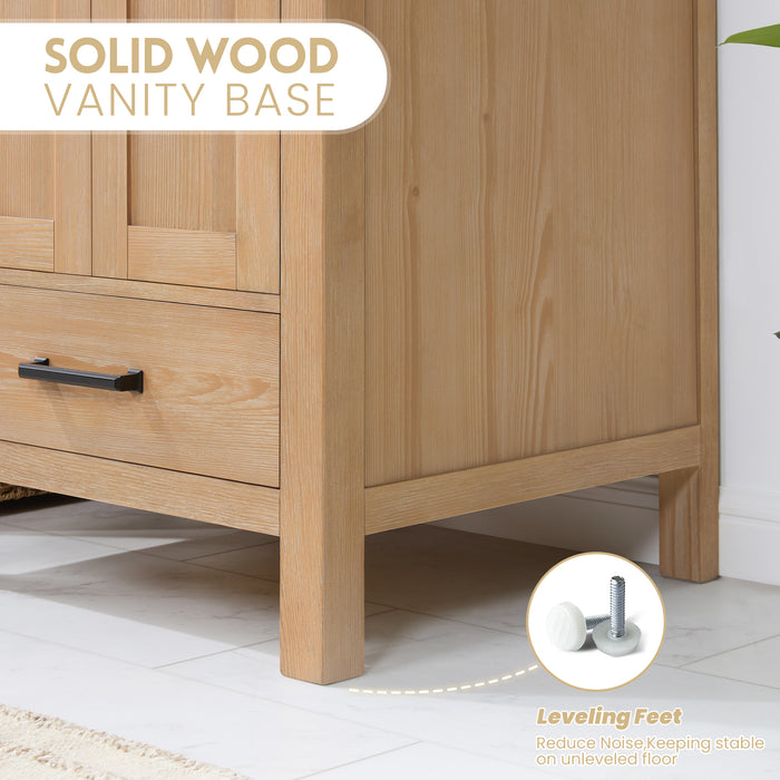 24-Inch Meritage Fir Wood Single Bathroom Vanity Brown with Carrara Stone Top & Mirror