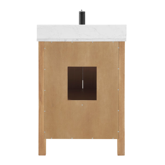 24-Inch Meritage Fir Wood Single Bathroom Vanity Brown with Carrara Stone Top & Mirror