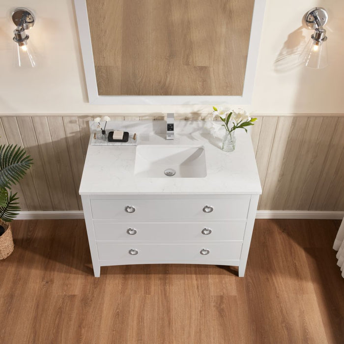 Toulan 42" White Solid Wood Bathroom Vanity – Single Sink with Pre-Drilled Top