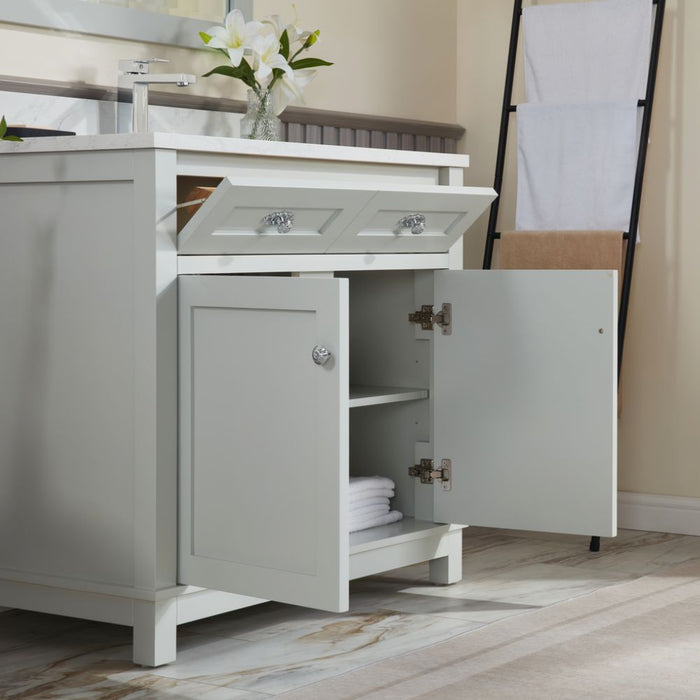 36" Silver Strand Finish Solid Wood Sink Vanity With 1" Artificial Stone Top