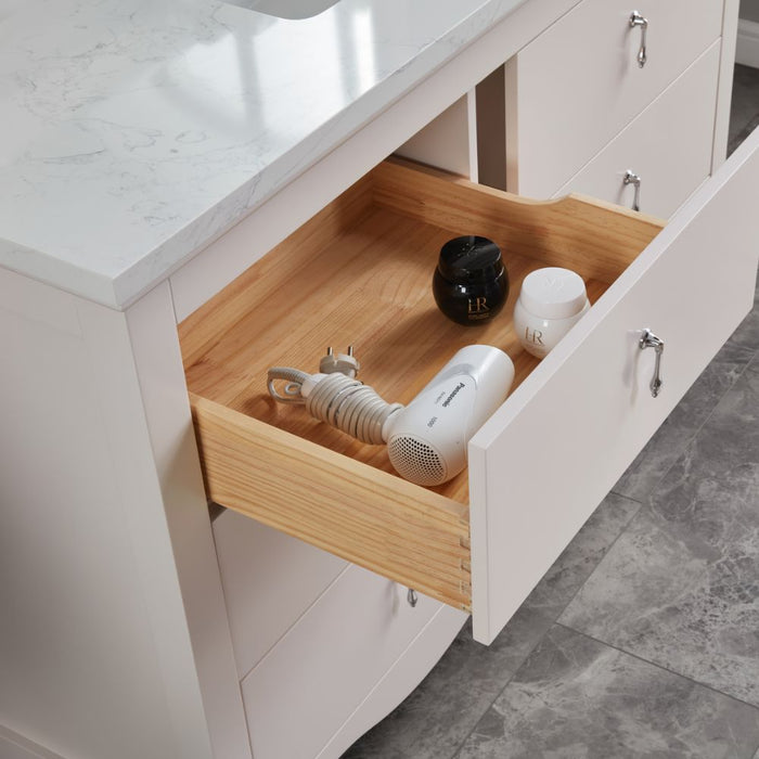 Adalwin 48" Dreamy White Solid Wood Bathroom Vanity - 6 Dovetail Drawers & Artificial Stone Top