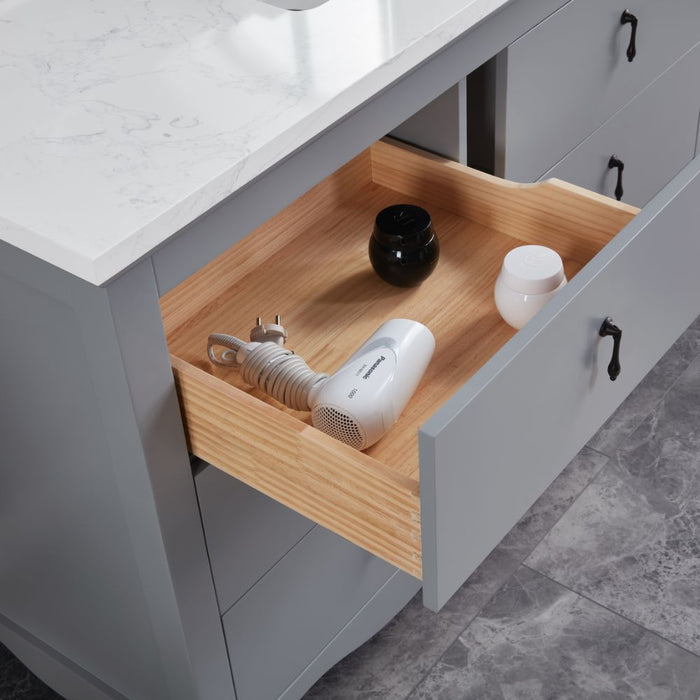 Kristy 48" Cadet Solid Wood Single Sink Vanity with Soft Close Drawers & Stone Top