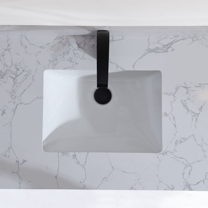 Napoleon Contemporary 36" Pewter Green Golden Brush Vanity Cabinet – Solid Oak Frame with White Ceramic Sink & Stone Top