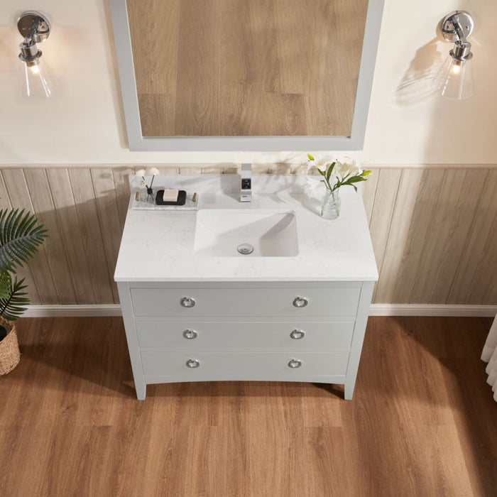 Agnew Silver Strand 42" Silver Sink Vanity – Solid Wood, Artificial Stone Top, Soft-Close Drawers