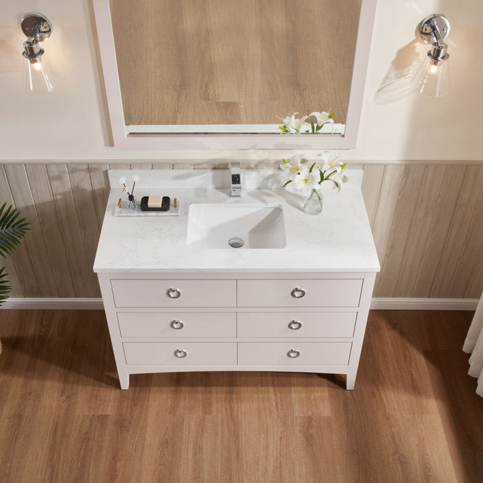 Winda 48" White Bathroom Sink Vanity – Solid Wood Base & Artificial Stone Counter