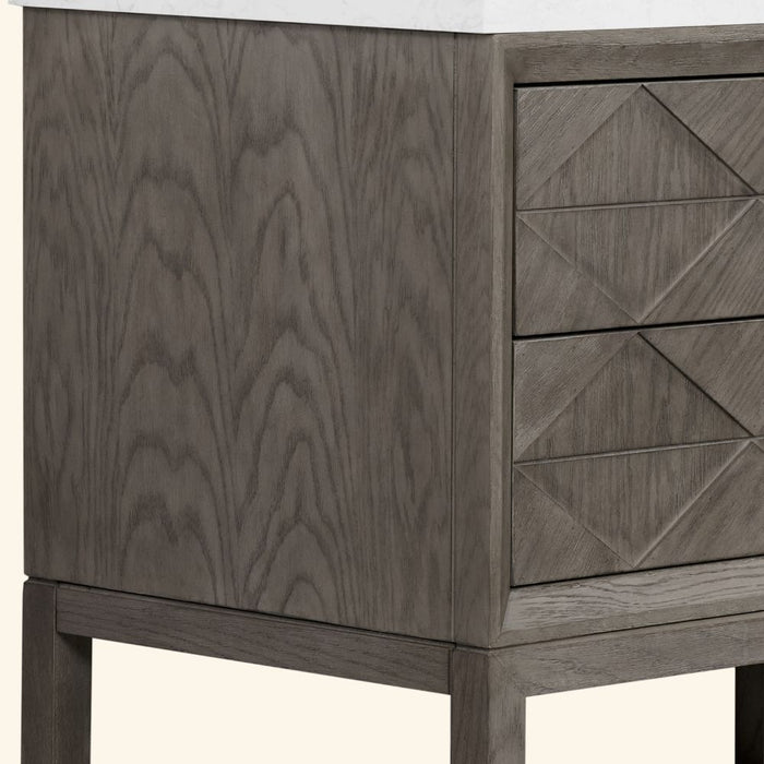 Janis Modern 36" Grey Oak Vanity on Legs with White Artificial Stone Top – 2-Drawer Bathroom Storage