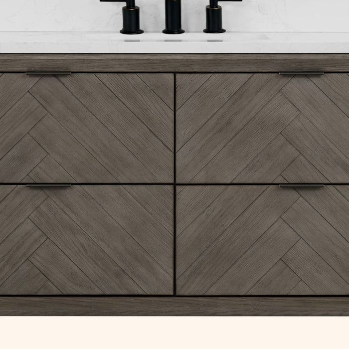 Cosmo Classic 48" Grey Oak Free-Standing Bathroom Vanity – Modern 4-Drawer with White Artificial Stone Top