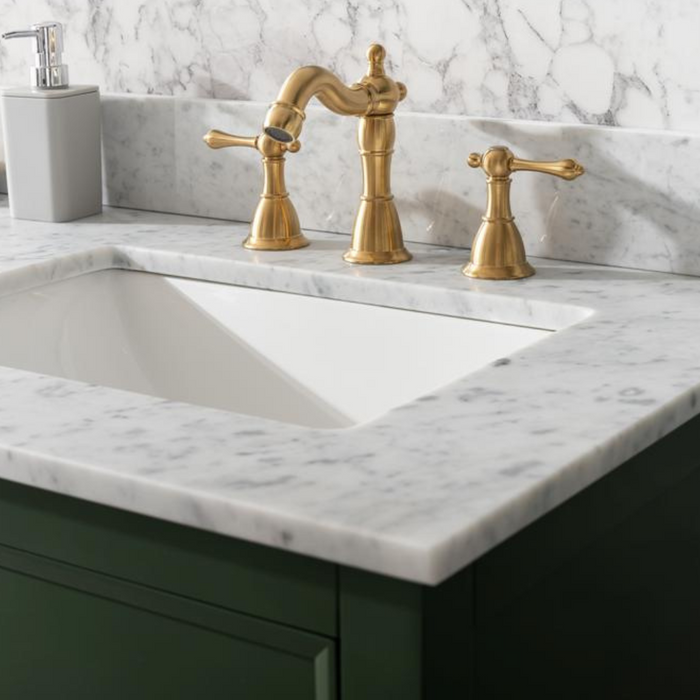 60" Seva Green Finish Double Sink Bathroom Vanity Cabinet with Carrara White Marble & 3 Drawers