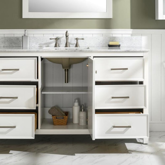 Lovise 60" White Single Sink Bathroom Vanity Cabinet Carrara White Marble Countertop Storage Classic Series