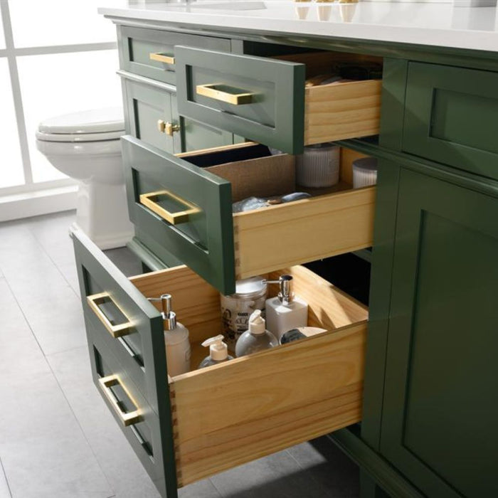 Nouria 80" Vogue Green Double Single Sink Vanity Cabinet With Carrara White Quartz