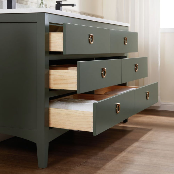 Winton 60" Pewter Green Bathroom Vanity Cabinet – Solid Wood with 1" Artificial Stone Top & Dovetail Drawers