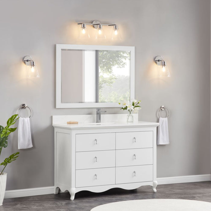 Leyton 48" White Single Sink Vanity - Solid Wood Construction with 1" Stone Countertop & 6 Drawers