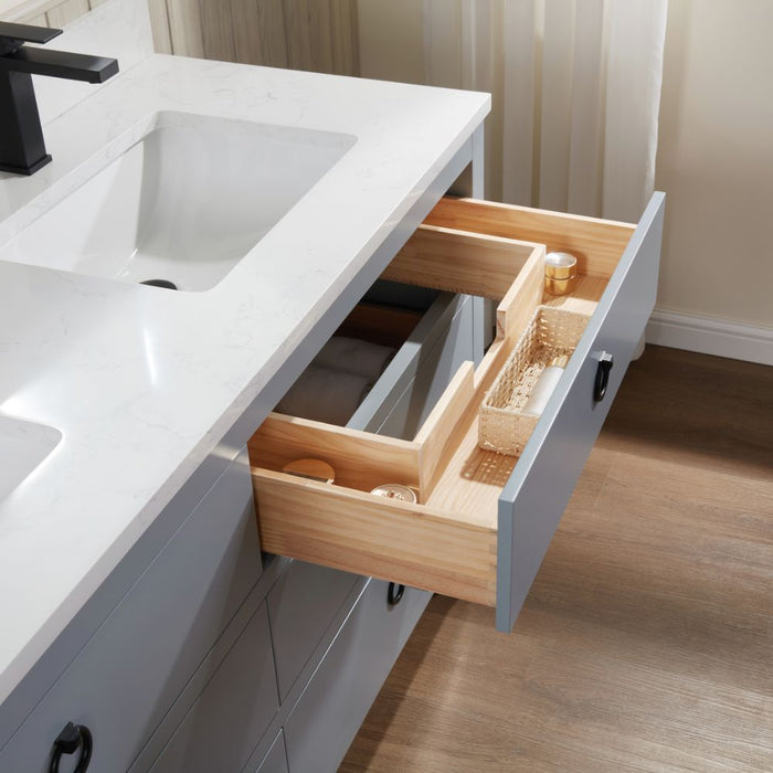 Jamie 60" Blue Solid Wood Bathroom Vanity – Contemporary Design with Stone Countertop