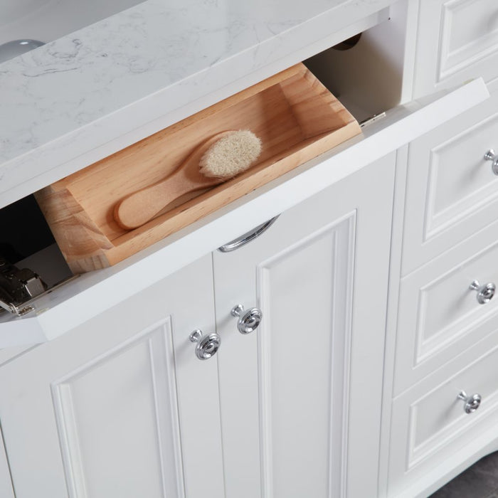 Vologne 36" White Solid Wood Bathroom Vanity Cabinet with Artificial Stone Top, Soft-Close Drawers & Dovetail Construction