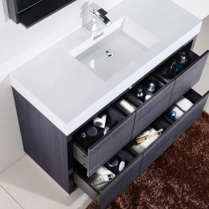 Misha 60" Gray Oak Acrylic Sink Modern Bathroom Vanity – Freestanding Single Hole Faucet Mount