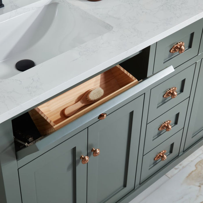 Mathias 60" Pewter Green Wood Bathroom Vanity with 1" Stone Countertop Undermount Sink Soft Close Hardware
