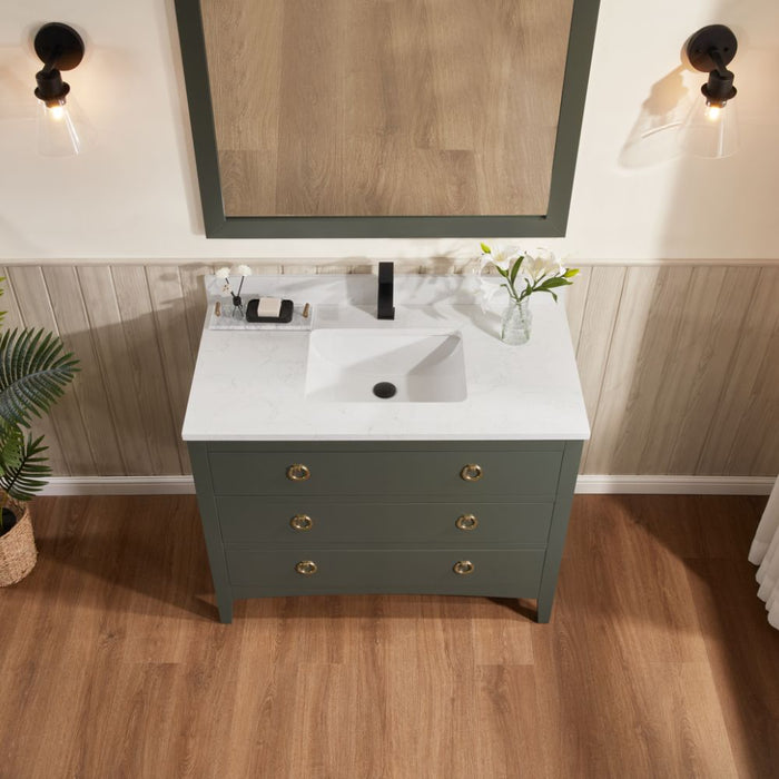Lavin 42" Single Sink Vanity in Pewter Green – Freestanding Wood Cabinet with Stone Top