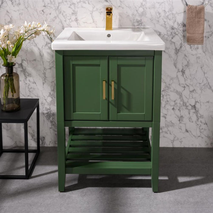 Cheyenne 24" Green Bathroom Vanity Set - White Ceramic Top and Sink with Single Faucet Hole
