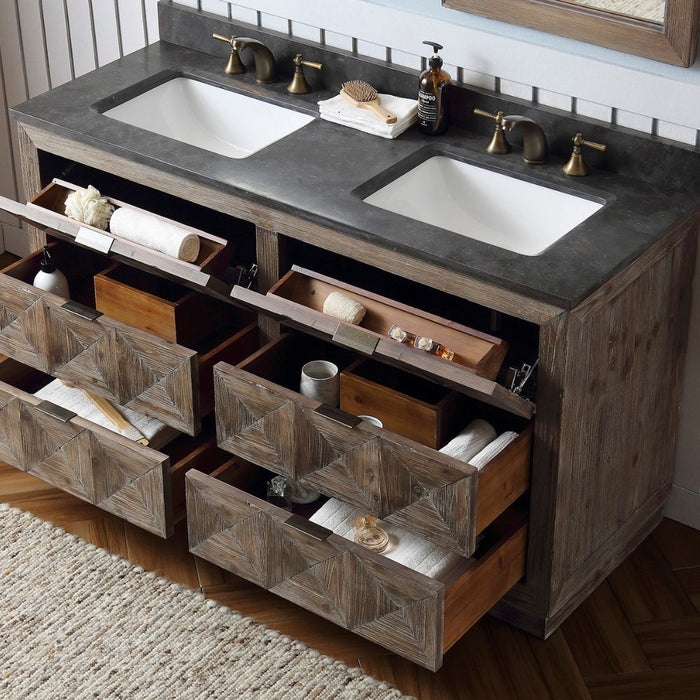 Brady 60" Rustic Wood Bathroom Vanity with Marble Top and White Ceramic Sink