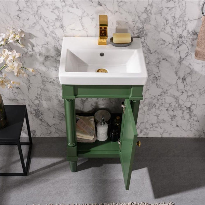 Bardot 18" Green Sink Vanity – Compact Single Door with White Ceramic Basin
