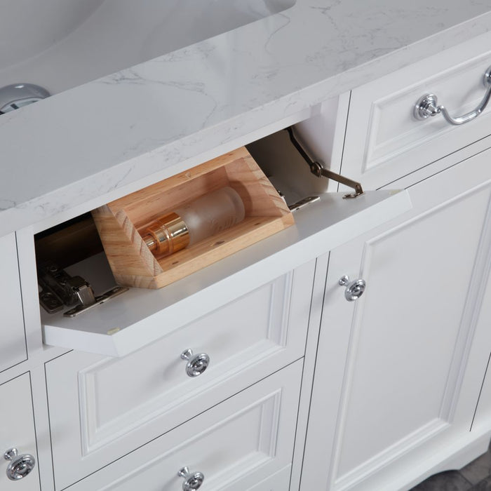 Arielle 48" White Wood Single Sink Vanity Cabinet - Artificial Stone Countertop, Soft-Close Doors & 5 Drawers