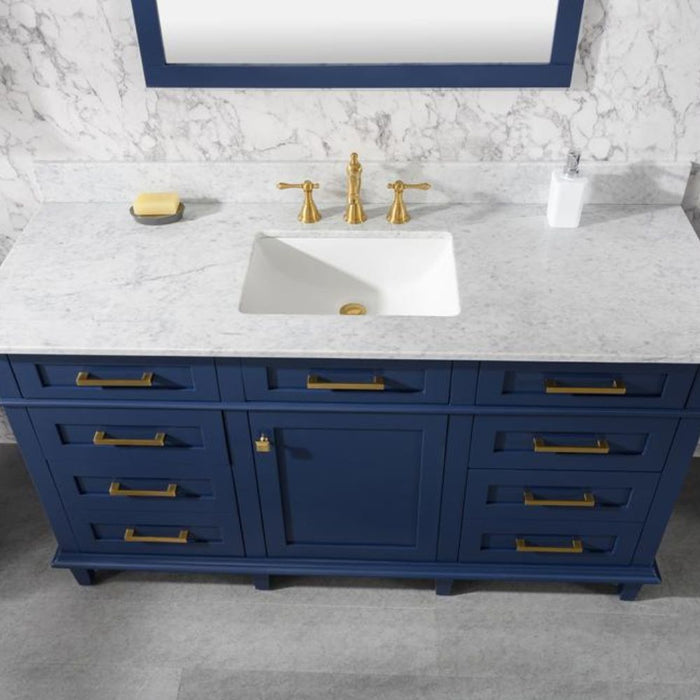 Elizabeth 60" Blue Bathroom Vanity – Carrara Top, Single Sink