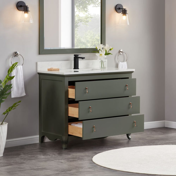 42" Pewter Green Solid Wood Bathroom Vanity with Artificial Stone Top