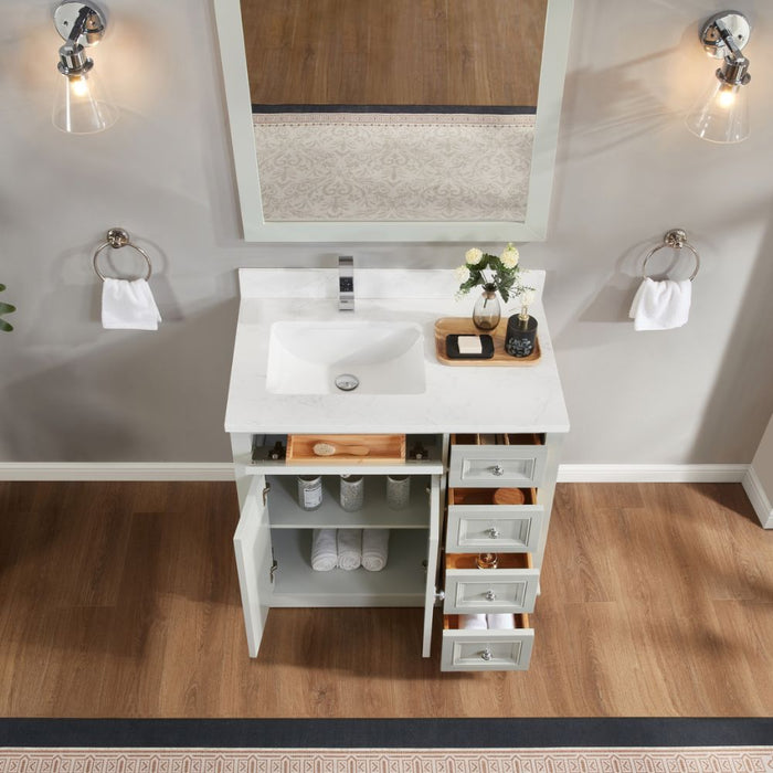 Vali 36" Silver Strand Finish Solid Wood Sink Vanity With 1" Artificial Stone Top