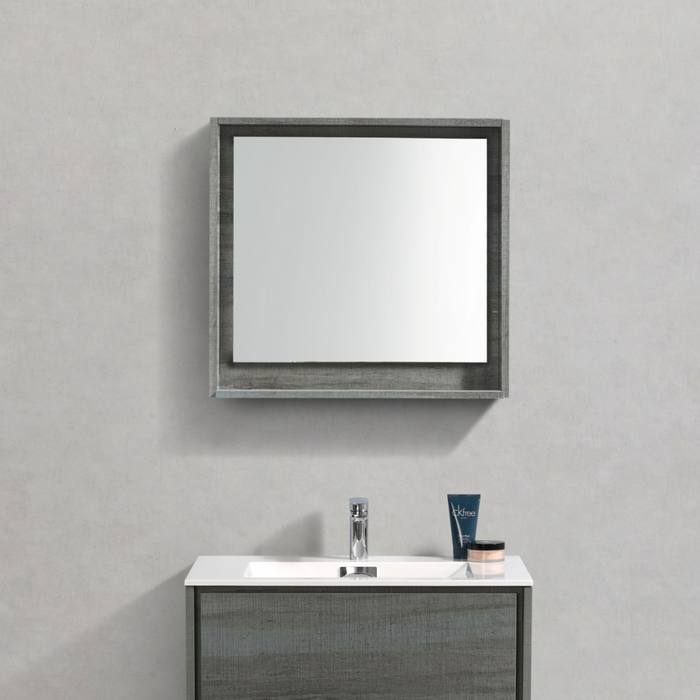 Wilfred 30" Ocean Gray Bathroom Mirror with Bottom Shelf - Framed Vanity Mirror with Storage