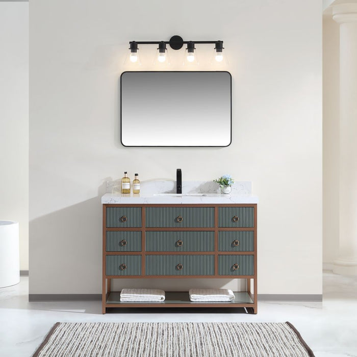 Luxury Line 48" Pewter Green 8-Drawer Bathroom Vanity – Golden Brush Steel Frame Thick White Artificial Stone
