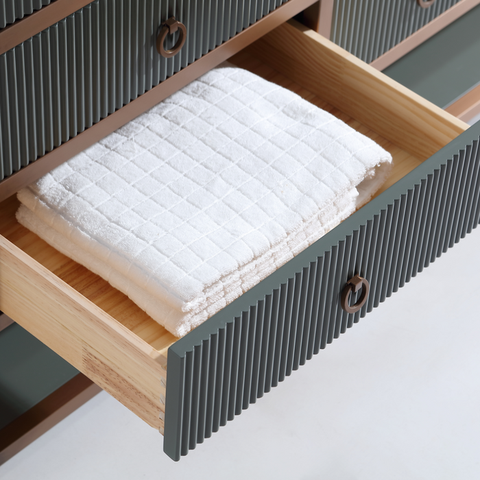 60" Double Vanity Stainless Steel Golden Brush Frame – Contemporary Pewter Green 2" White Marble Top 9 Drawers