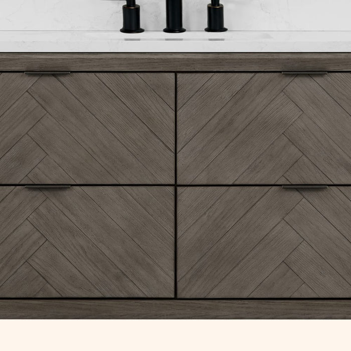 Alinia Modern 48" Grey Oak Single Bathroom Vanity – Freestanding with 1" White Artificial Stone Top & 4 Drawers