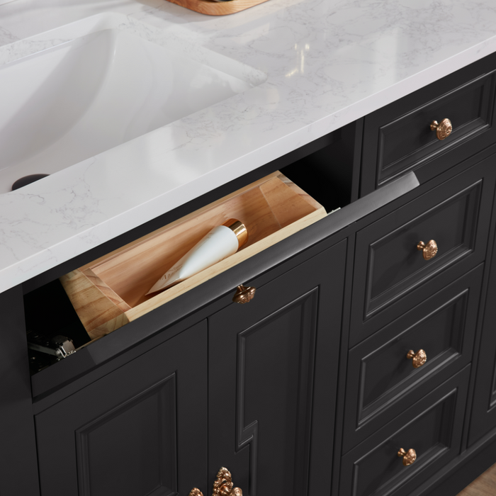 Louvain 60" Tricorn Black Freestanding Bathroom Vanity with Stone Countertop and Soft-Close Drawers