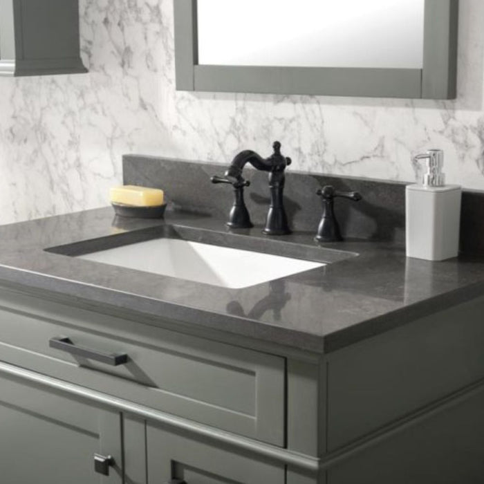 Cato 36" Blue Limestone Top Bathroom Vanity Cabinet - Pewter Green with Drawers & Ceramic Sink