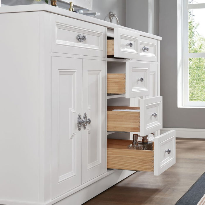 Aveneil Classic 60" White Solid Wood Single Sink Bathroom Vanity with Artificial Stone Top and Soft-Close Drawers