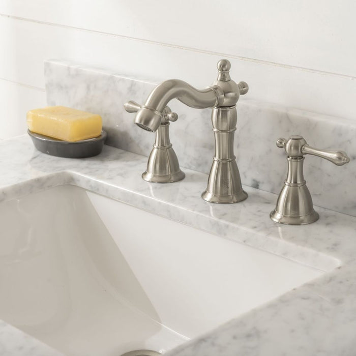 Single Sink Bathroom Vanity in Antique Gray Oak – Magi White Countertop with Pre-Drilled Faucet Holes