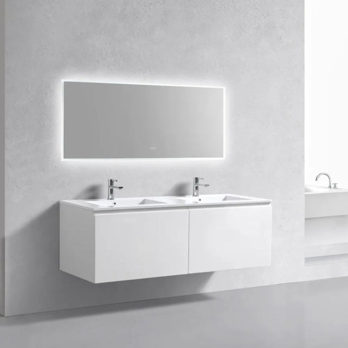 Diva 60" White Double Sink Wall Mounted Bathroom Vanity – Contemporary Floating Vanity with Drawers