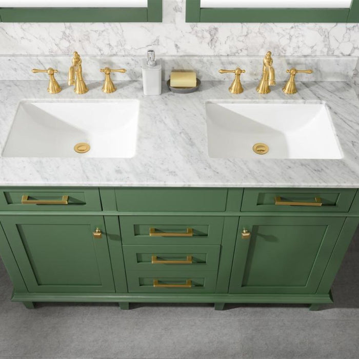 Annabelle 54" Green Wood Double Sink Vanity – Carrara Top, Soft Close Drawers