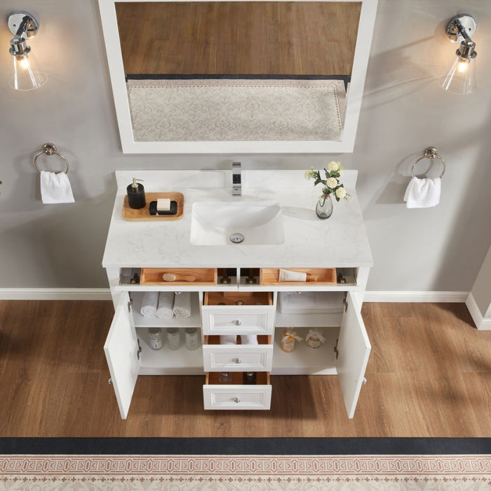 Mistral 48" White Solid Wood Vanity with Artificial Stone Top, Undermount Sink & 5 Dovetail Drawers