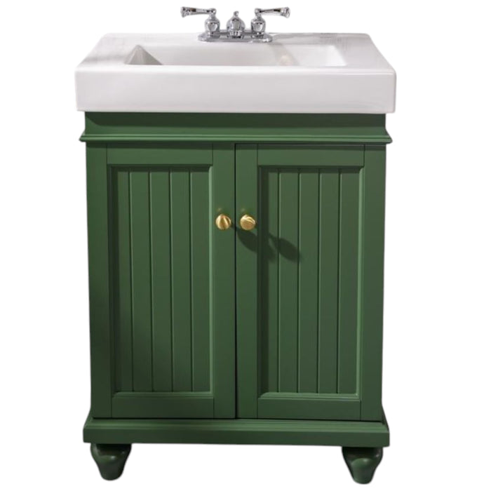Iola 24" Green Vogue Style Bathroom Vanity Cabinet with White Ceramic Basin and Dual Doors