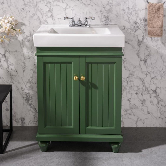 Iola 24" Green Vogue Style Bathroom Vanity Cabinet with White Ceramic Basin and Dual Doors