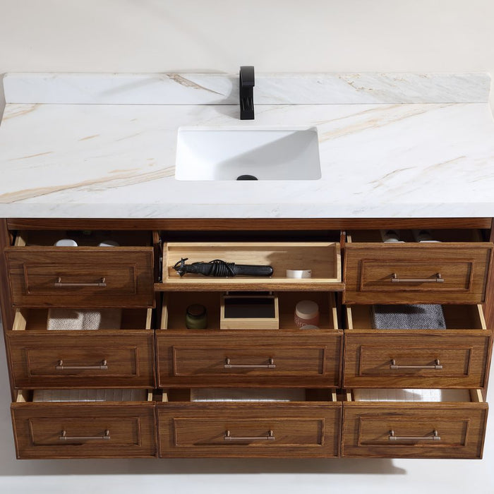 60" Ebony Single Sink Vanity – Modern Freestanding with 2" White Marble Countertop & Ceramic Basin