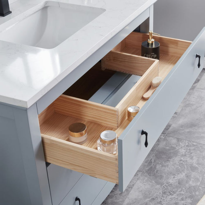 Chavanon 42" Dreamy White Bathroom Vanity – Solid Wood with Stone Counter